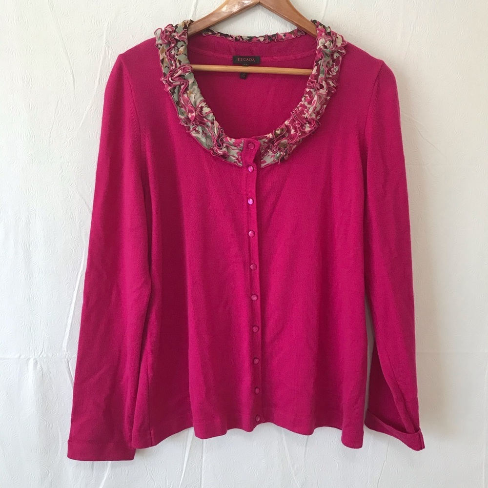 Escada Pink Button Down Wool Sweater Cardigan